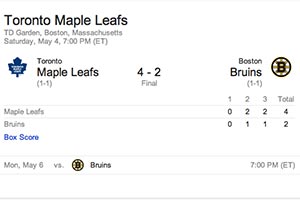 Toronto Mapple Leafs vs Boston Bruins = 4:2